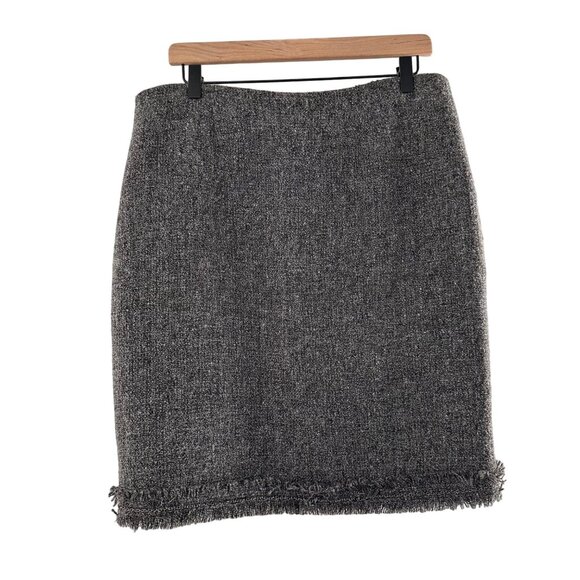 Grace Tweed Wool Fringe Hem Skirt Size 10 Gray Lined Classic Western Office - Picture 4 of 8